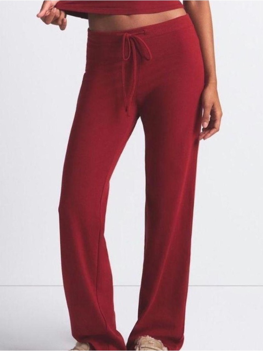 Cotton jersey straight leg pant color brick